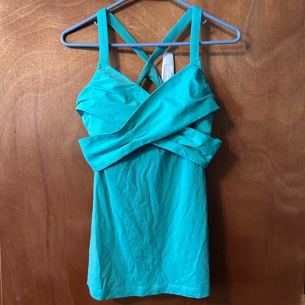 Lululemon Womens Bali Breeze Wrap It Turquoise Tank Cross Front Racerback